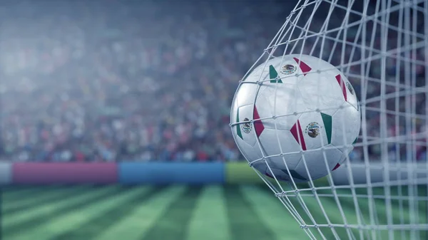 Drapeau du Mexique sur le ballon dans le filet de football. rendu 3D conceptuel — Photo
