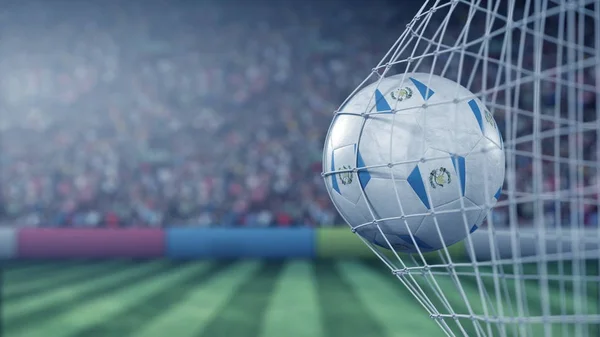 Vlag van Guatemala op de voetbal hit doel netto terug. Realistische 3D-rendering — Stockfoto