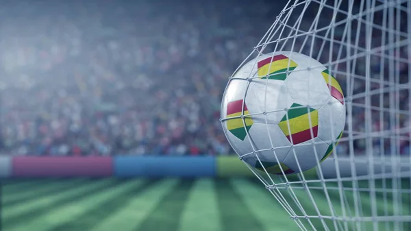 축구 타격 골 그물 에 볼리비아의 국기. 사실적인 3D 렌더링 — 스톡 사진