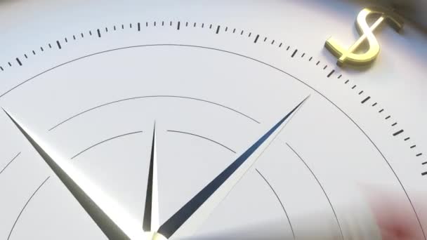 Der Kompass-Pfeil wendet sich dem USD-Symbol zu. Devisenindikator, Finanzberatung oder konzeptionelle 3D-Animation im Zusammenhang mit amerikanischen Investitionen — Stockvideo
