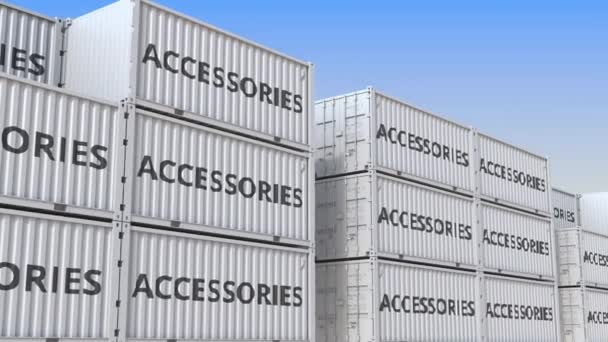 Container terminal vol met containers met accessoires. Productie, export of import gerelateerde loop bare 3D-animatie — Stockvideo