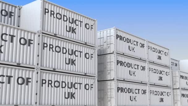 Frachtcontainer mit Produkt aus UK-Text, 3D-Animation — Stockvideo