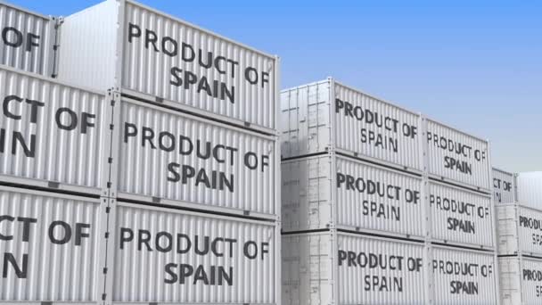 Containers with PRODUCT OF SPAIN text, loopable 3D animation — Stock Video