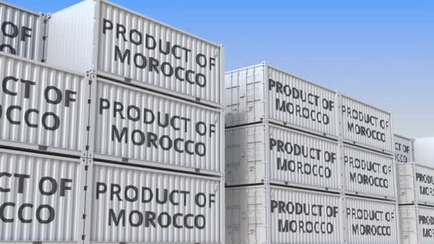 Conteneurs contenant du texte PRODUIT DU MAROC. Importation ou exportation marocaine liée à l'animation 3D en boucle — Video