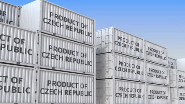 Containers met product van de Tsjechische Republiek tekst. Gerelateerde loop bare 3D-animaties importeren of exporteren — Stockvideo