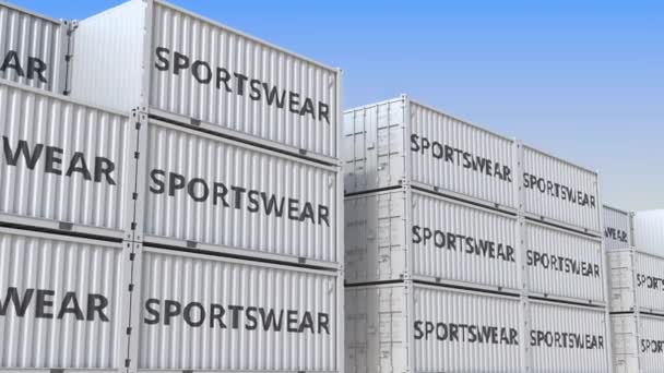 Cargo containers met sportkleding. Loop bare 3D-animatie — Stockvideo