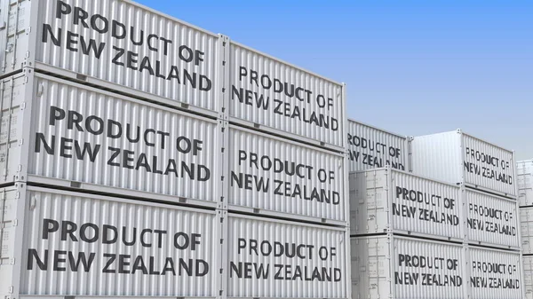 Új-zélandi termékre vonatkozó rakománytartályok. Kapcsolódó 3D-leképezés importálása vagy exportálása — Stock Fotó
