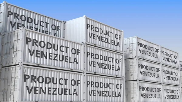베네수엘라 텍스트의 제품 컨테이너. 베네수엘라 가져오기 또는 내보내기 관련 3D 렌더링 — 스톡 사진