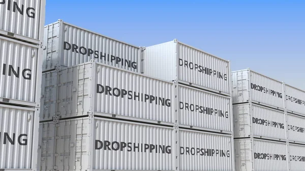 Kontejnery s textem dropshipping, prostorové vykreslování — Stock fotografie