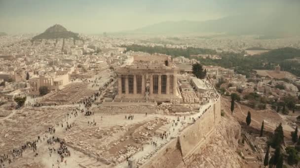 Vista aérea do templo de Parthenon em Acropolis de Atenas em Greece — Vídeo de Stock