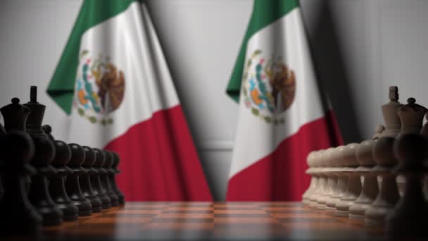 Juego de ajedrez contra banderas de México. Competencia política relacionada con la animación 3D — Vídeos de Stock