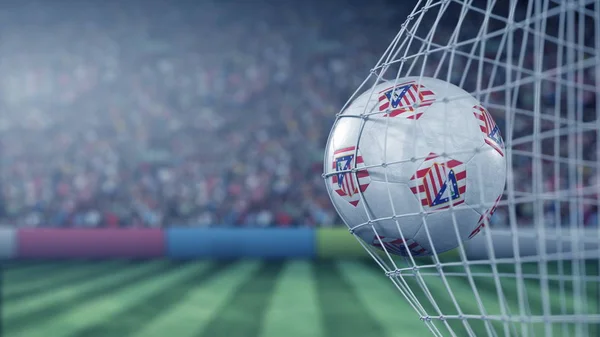 Atletico Madrid football club logo on the ball in football net. Editorial conceptual 3D rendering — Stock Photo, Image