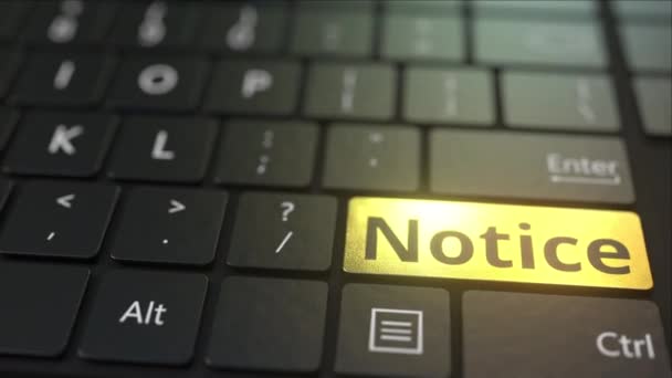 Siyah bilgisayar klavyesi ve altın uyarı tuşu. Kavramsal 3d animasyon — Stok video
