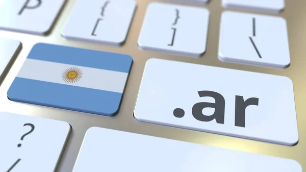 Argentinean domain .ar and flag of Argentina on the buttons on the computer keyboard. National internet related 3D rendering — Φωτογραφία Αρχείου