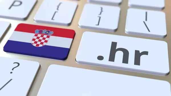 Хорватський домен .hr і прапор Хорватії на кнопках комп'ютерної клавіатури. National Internet пов'язаний з 3d рендерингом — стокове фото