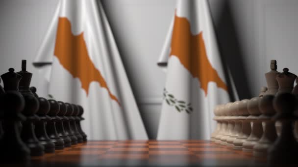 Juego de ajedrez contra las banderas de Chipre. Competencia política relacionada con la animación 3D — Vídeo de stock