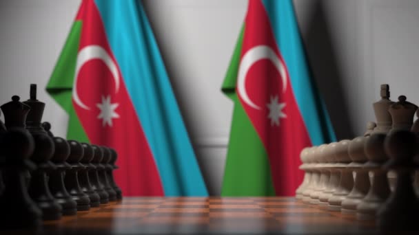 Juego de ajedrez contra banderas de Azerbaiyán. Competencia política relacionada con la animación 3D — Vídeos de Stock