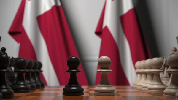 Флаги Дании за пешками на шахматной доске. Шахматная игра или политическое соперничество — стоковое фото