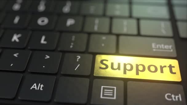 Black computer keyboard and gold support key. Conceptual 3D animation — Stock Video