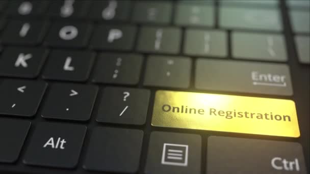 Černá počítačová klávesnice a zlatý online registrační klíč. Koncepční 3D animace — Stock video