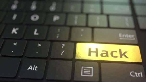 Schwarze Computertastatur und goldener Hackerschlüssel. konzeptionelle 3D-Animation — Stockvideo