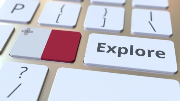 探索键盘按钮上的马耳他文字和国旗。 3D动画 — 图库视频影像
