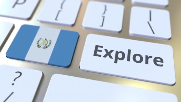 Utforska ord och nationell flagga Guatemala på knapparna på tangentbordet. 3D-animering — Stockvideo