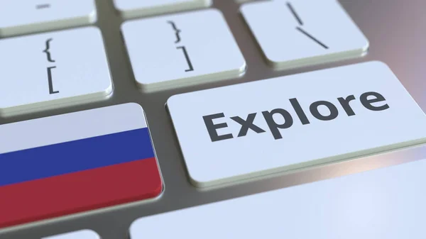 Досліджуйте слова та національний прапор Росії на кнопках клавіатури. 3d рендеринг — стокове фото