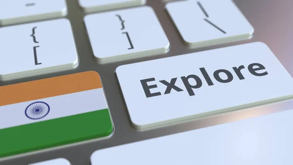 キーボードのボタンでインドの単語や国旗を探索してください。3Dレンダリング — ストック写真