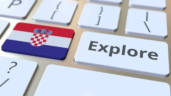 Дослідження слова і національного прапора Хорватії на кнопках клавіатури. 3d рендеринг — стокове фото
