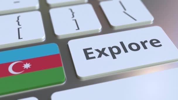 EXPLORE word and national flag of Azerbaijan on the buttons of the keyboard. 3D animation — Stock Video