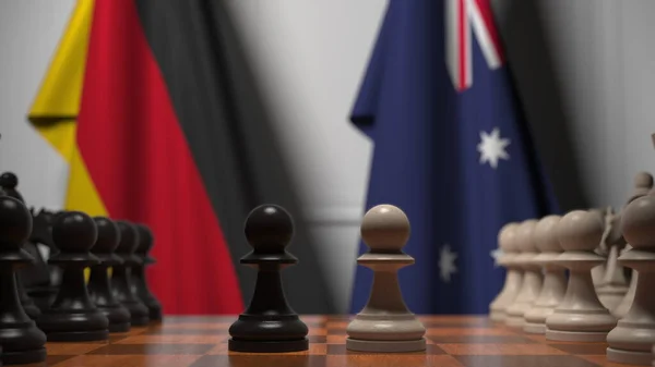 독일 과 호주의 국기에 대항하는 체스 게임. 3 차원 렌더링 과 관련된 정치적 경쟁 — 스톡 사진