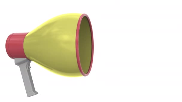 Gelber Lautsprecher mit Werbebotschaft auf Sprechblase. konzeptionelle 3D-Animation — Stockvideo