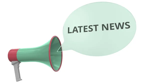 Lautsprecher mit Sprechblase. 3d — Stockbild Grüner Lautsprecher mit der neuesten Nachricht über die Sprechblase. konzeptionelles 3D-Rendering — Stockfoto