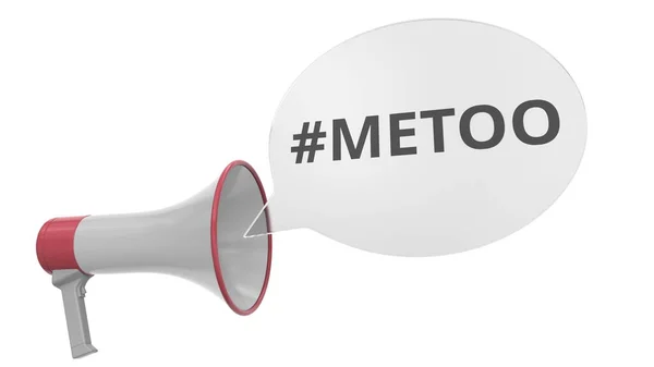 Grey megaphone with Metoo hashtag on speech bubble. Konceptuální 3D vykreslování — Stock fotografie