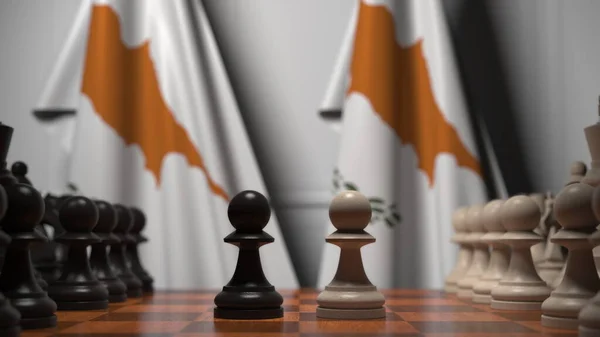 Juego de ajedrez contra las banderas de Chipre. Competencia política relacionada con la representación 3D — Foto de Stock