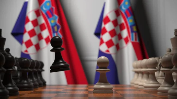 Шахова гра проти прапорів Хорватії. Політична конкуренція між 3d рендерингом — стокове фото