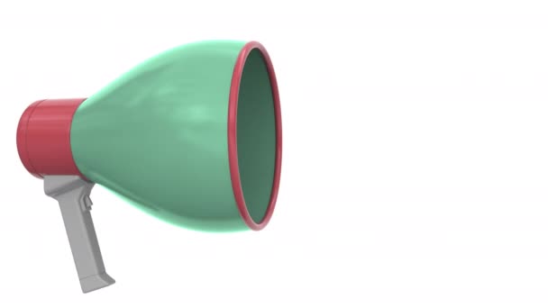 绿色扩音器，带有语音气泡上的报警信息。 概念3D动画 — 图库视频影像