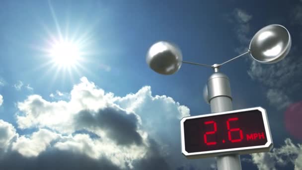 Anemometer displays 90 mph wind speed. Hurricane forecast related 3D animation — Stock Video