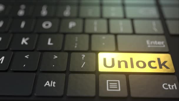 黑色计算机键盘和金色解锁键. 概念3D动画 — 图库视频影像