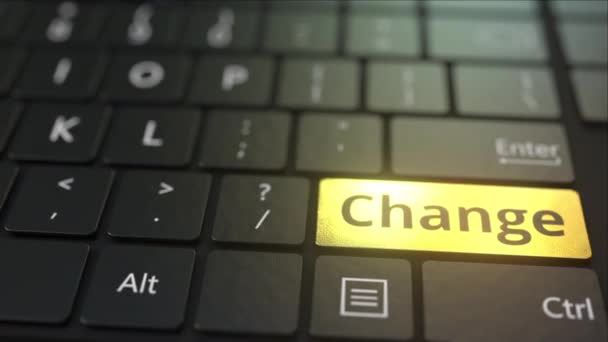 Клавіатура чорного комп'ютера і клавіша зміни золота. Концептуальна 3D анімація — стокове відео