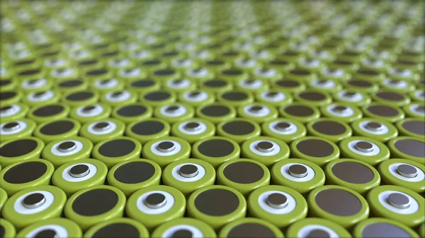 Lityum iyon bataryaları yakın çekim, 3D görüntüleme — Stok fotoğraf