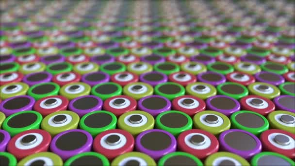 Meerdere lithium-ion batterijen voor draagbare elektronica. Loopbare 3D-animatie — Stockvideo