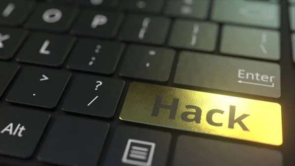 Μαύρο πληκτρολόγιο υπολογιστή και χρυσό πλήκτρο hack. Εννοιολογική 3d απόδοση — Φωτογραφία Αρχείου