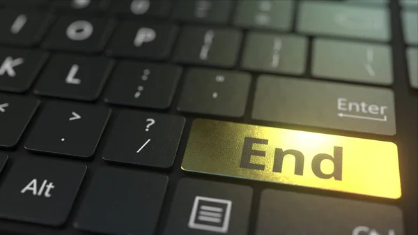 Black computer keyboard and gold end key. Conceptual 3D rendering — Stock Photo, Image