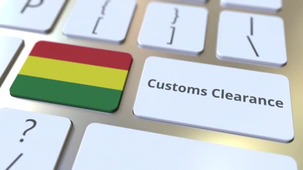 CUSTOMS CLEARANCE text and flag of Bolivia on the buttons on the computer keyboard. Import or export related conceptual 3D animation — Stock Video