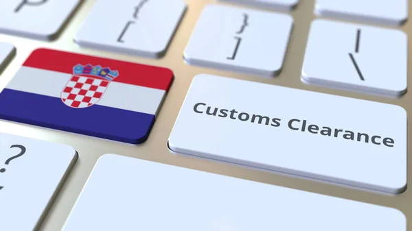 LIMPIEZA ADUANERA texto y bandera de Croacia en los botones del teclado del ordenador. Importar o exportar renderizado conceptual 3D — Foto de Stock
