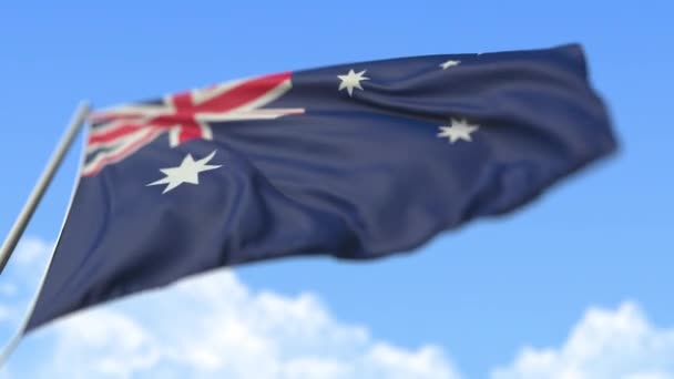 Flying national flag of Australia, low angle view. Animación Loopable realista en cámara lenta 3D — Vídeos de Stock