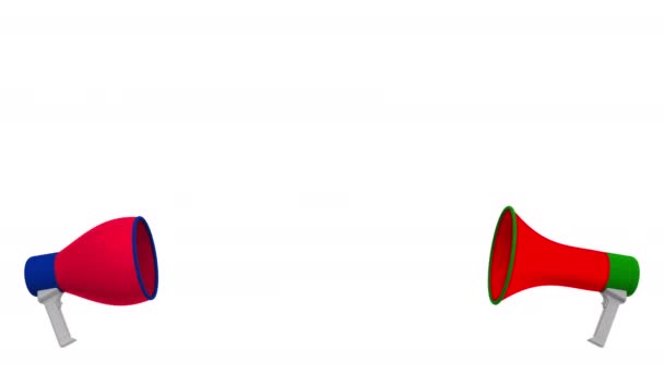 Beszédbuborékok Portugália és az Egyesült Királyság zászlóival. Kultúrák közötti párbeszéd vagy nemzetközi tárgyalások a 3D-s animációval kapcsolatban — Stock videók