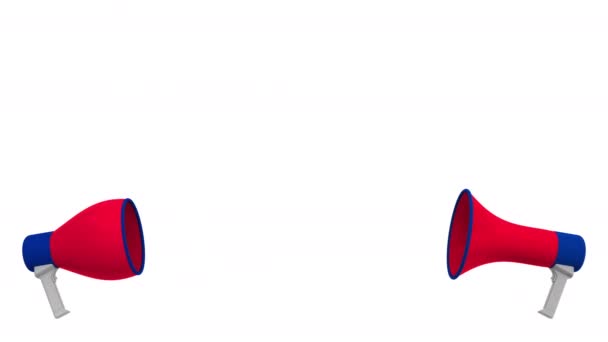 Мовні бульбашки з прапорами Коста-Рики та Великої Британії та гучномовцями. Міжкультурний діалог або міжнародні розмови пов'язані 3d анімації — стокове відео